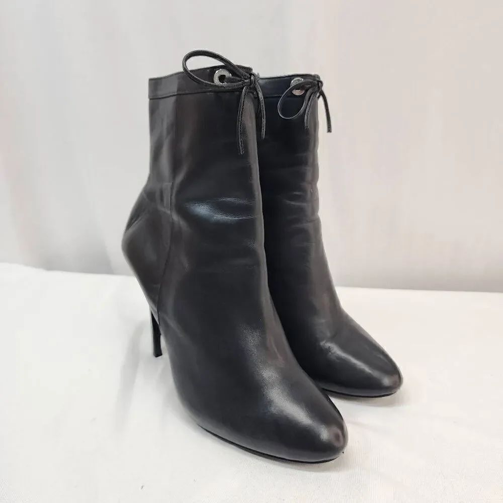 Michael Kors Size 8 Women's Black Leather Bow Ankle Booties Pointy Toe High Heel
